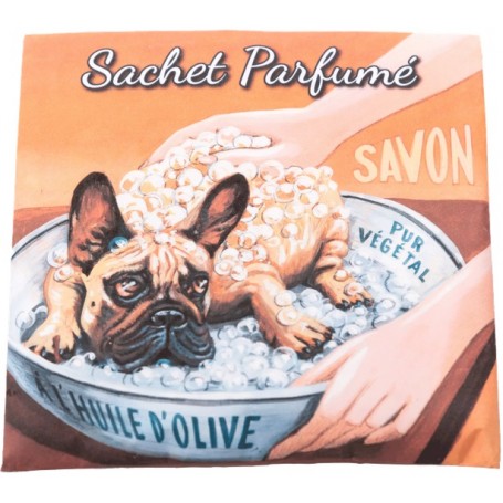 Sachet parfumé Angélique, Bulldog savon La Boutique à Paris chez Soap and the City, savons, bougies, parfums, encens et peluches